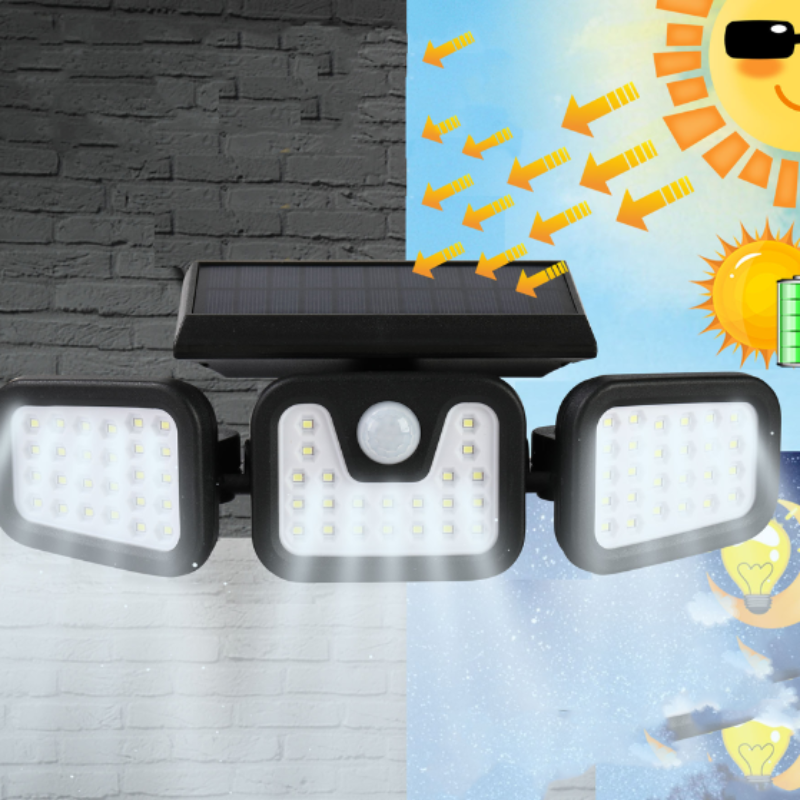 Lampe murale solaire LED à 3 têtes rotatives